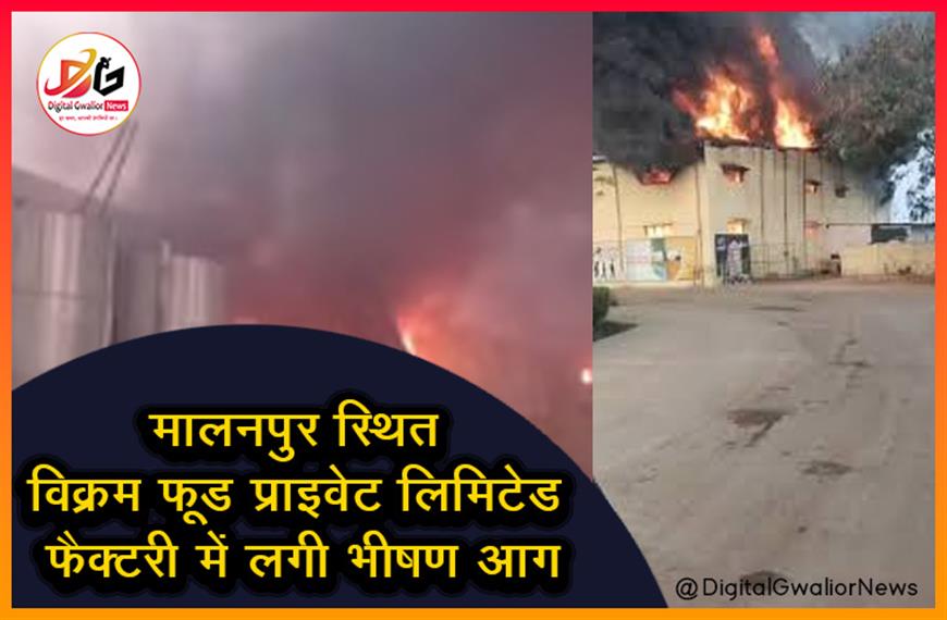 मालनपुर स्थित विक्रम फूड प्राइवेट लिमिटेड फैक्टरी में लगी भीषण आग